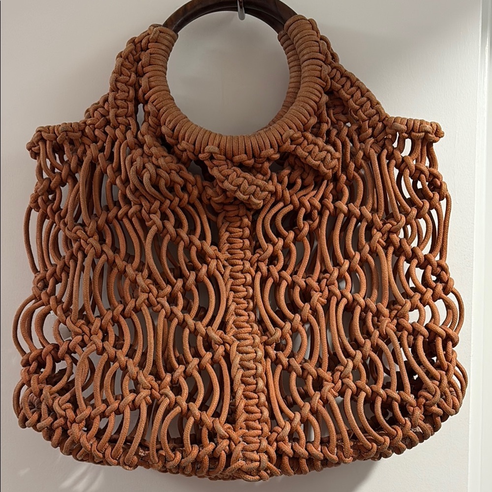 Free People Handcrafted Tan Macrame Tote Bag - Picture 2 of 5